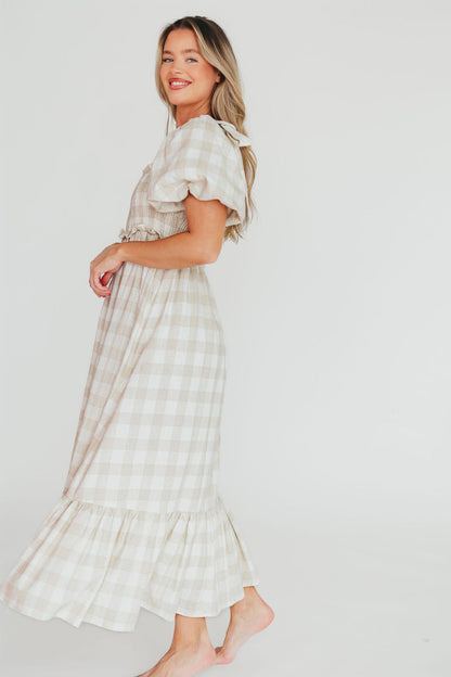 Addyson Elena Maxi Dress in Natural Multi - Cotton/Linen Blend - Bump Friendly & Inclusive Sizing - Restocking end of Sept
