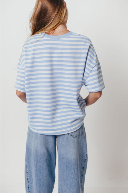 Izzy Striped French Terry Boxy Top in Sky/White