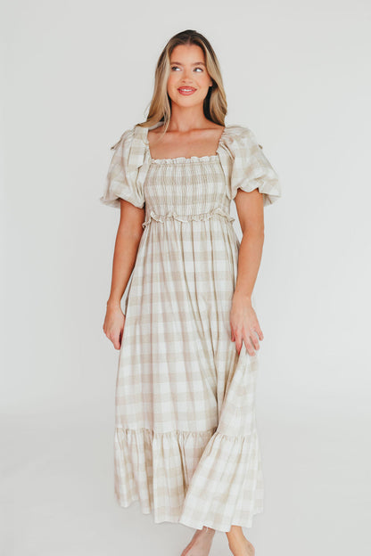Addyson Elena Maxi Dress in Natural Multi - Cotton/Linen Blend - Bump Friendly & Inclusive Sizing - Restocking end of Sept