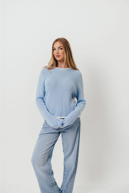 Ronnie Contrast Knit Sweater in Sky/White