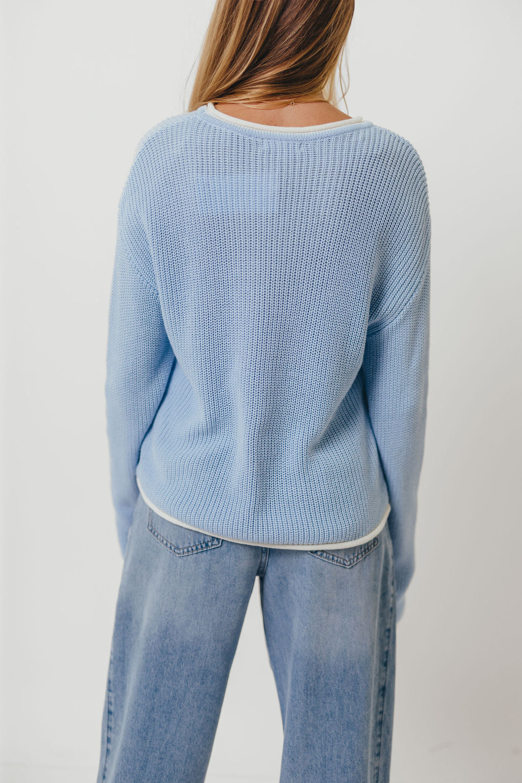 Ronnie Contrast Knit Sweater in Sky/White