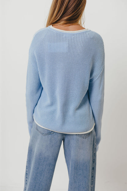 Ronnie Contrast Knit Sweater in Sky/White