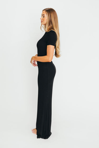The Charlie Ribbed Maxi Dress in Black