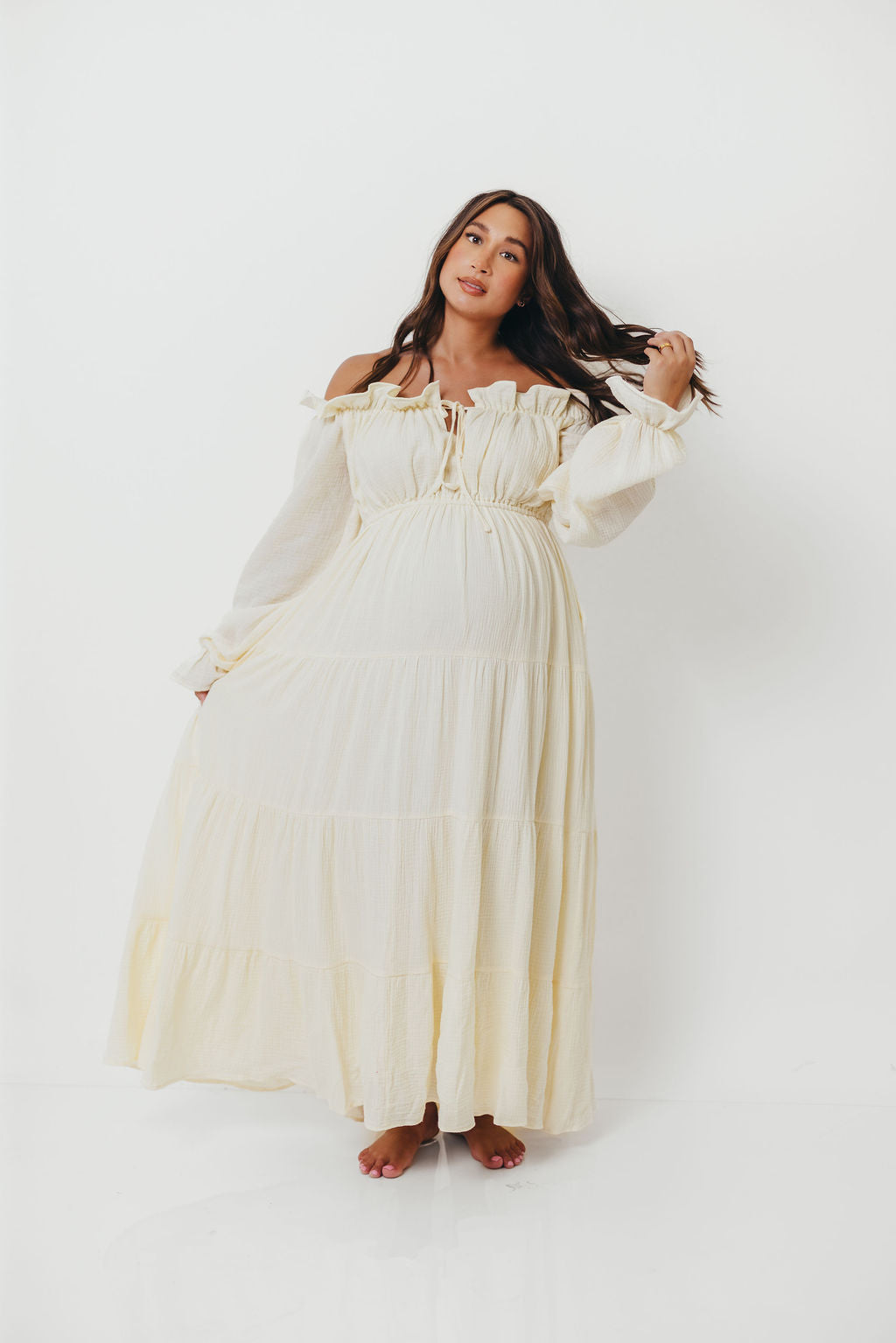 Golden Hour 100% Cotton Maxi Dress in Cream - Bump Friendly