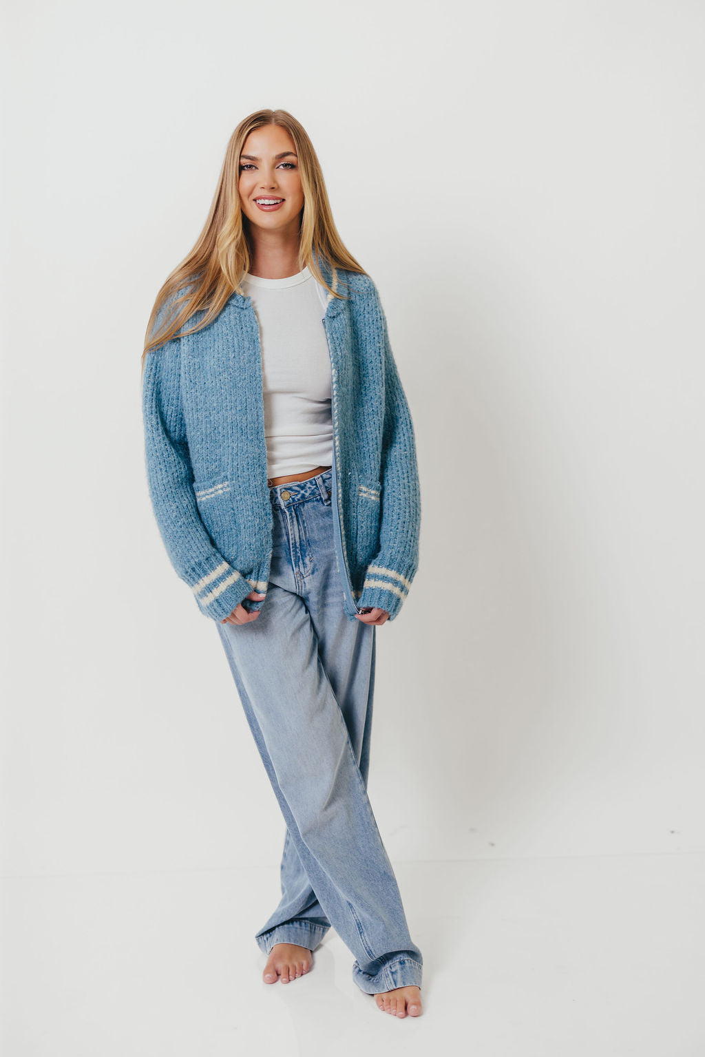 Apres Zip-Up Sweater in French Blue