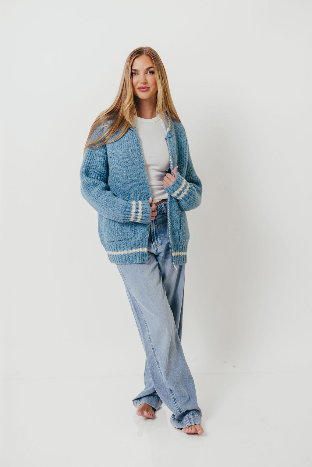 Apres Zip-Up Sweater in French Blue