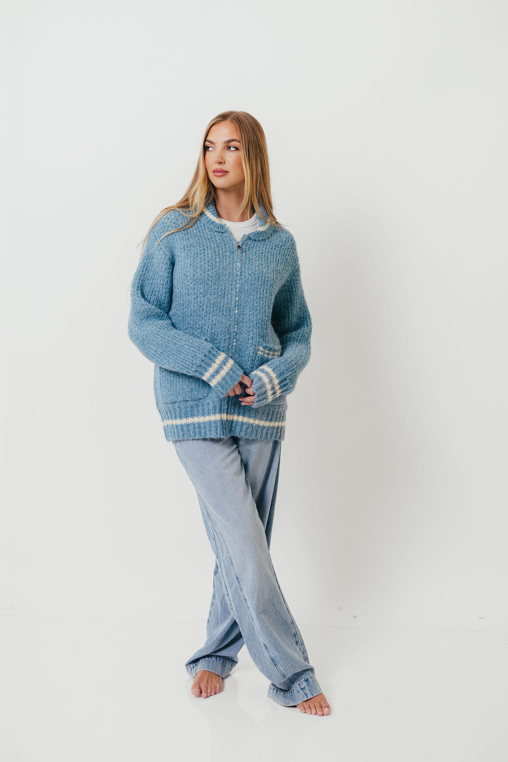 Apres Zip-Up Sweater in French Blue