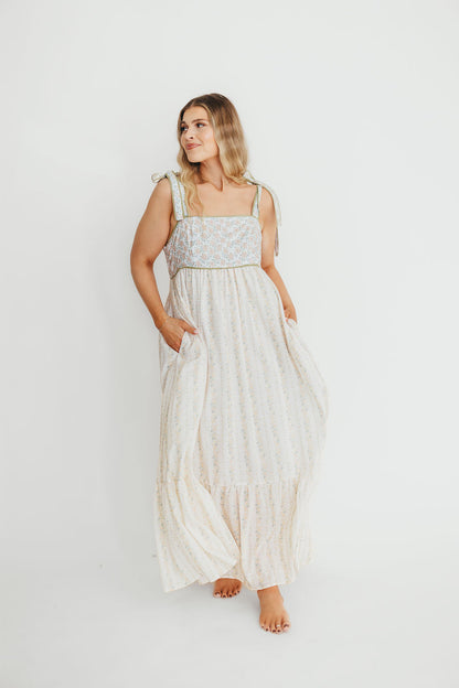 Kelly Adjustable Tie Maxi Dress in Pale Peach Floral