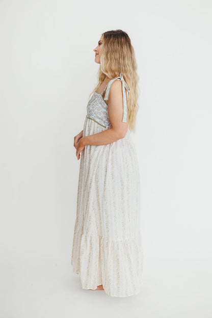 Kelly Adjustable Tie Maxi Dress in Pale Peach Floral