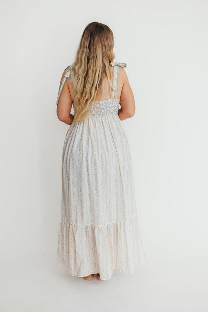 Kelly Adjustable Tie Maxi Dress in Pale Peach Floral