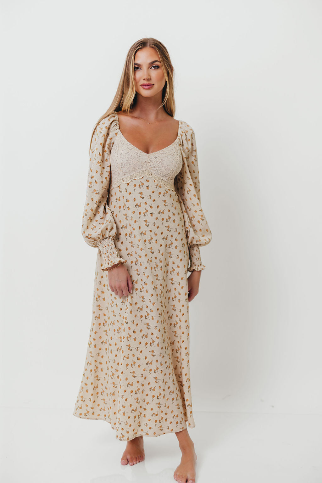 Annette Lace Panel Maxi Dress in Vintage Cream