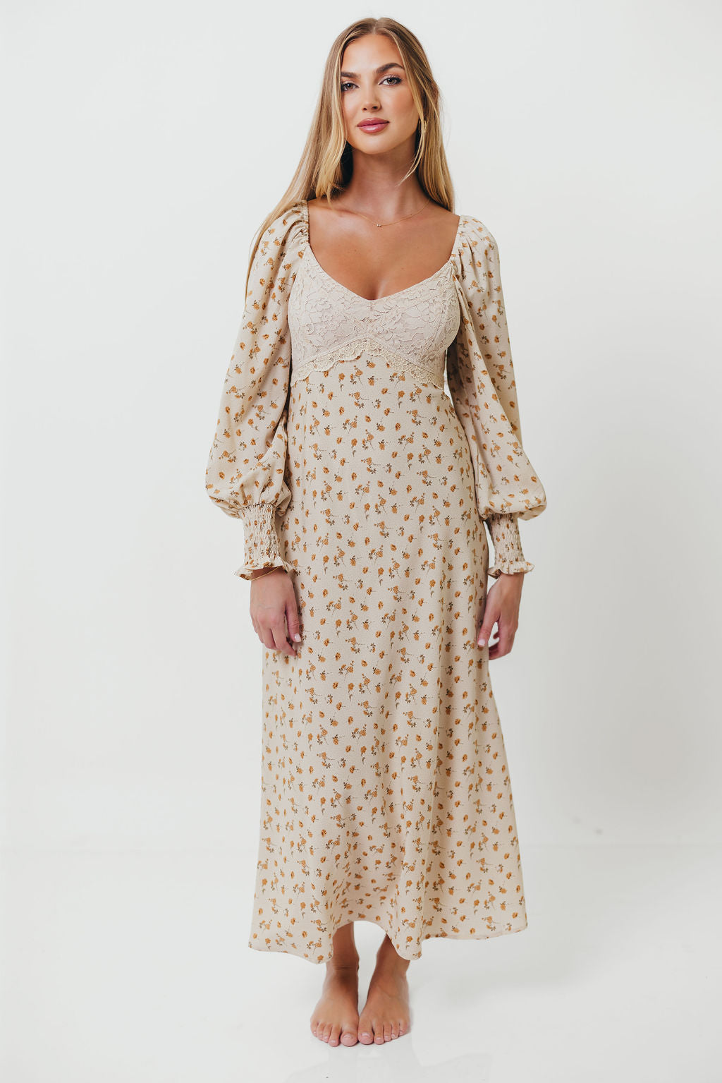 Annette Lace Panel Maxi Dress in Vintage Cream