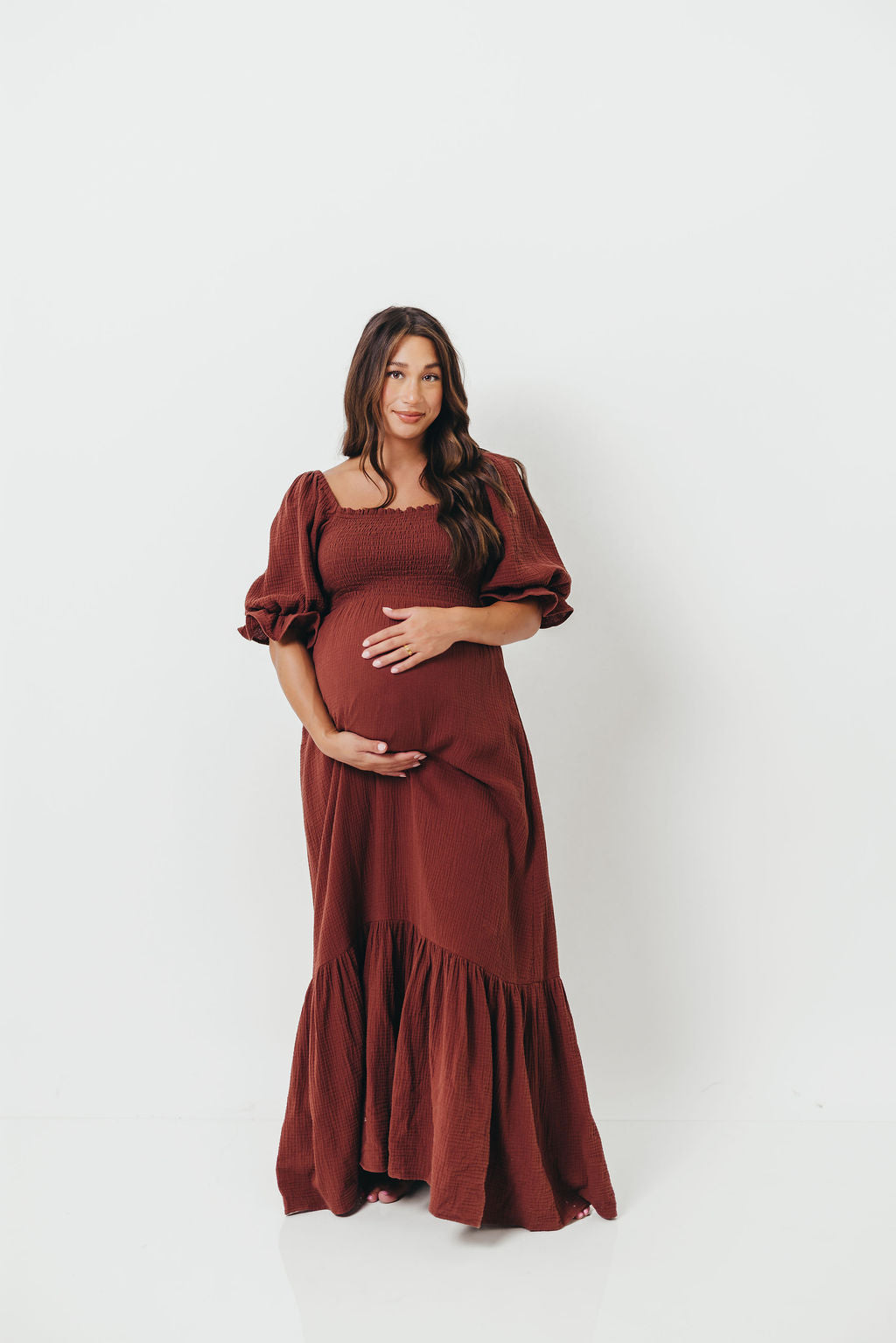 Livvy 100% Cotton Maxi Dress in Rust Brown - Bump Friendly