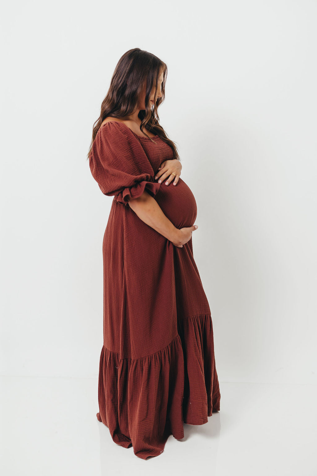 Livvy 100% Cotton Maxi Dress in Rust Brown - Bump Friendly