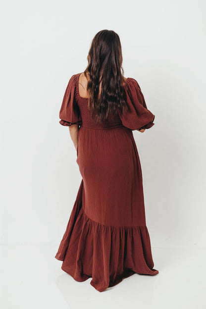 Livvy 100% Cotton Maxi Dress in Rust Brown - Bump Friendly