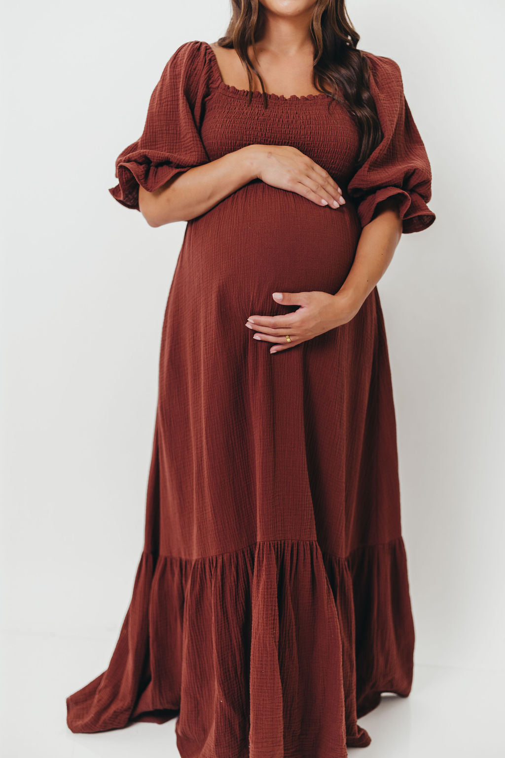 Livvy 100% Cotton Maxi Dress in Rust Brown - Bump Friendly