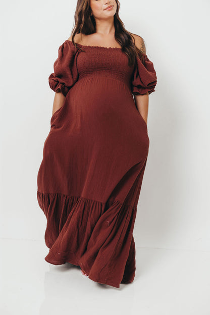 Livvy 100% Cotton Maxi Dress in Rust Brown - Bump Friendly