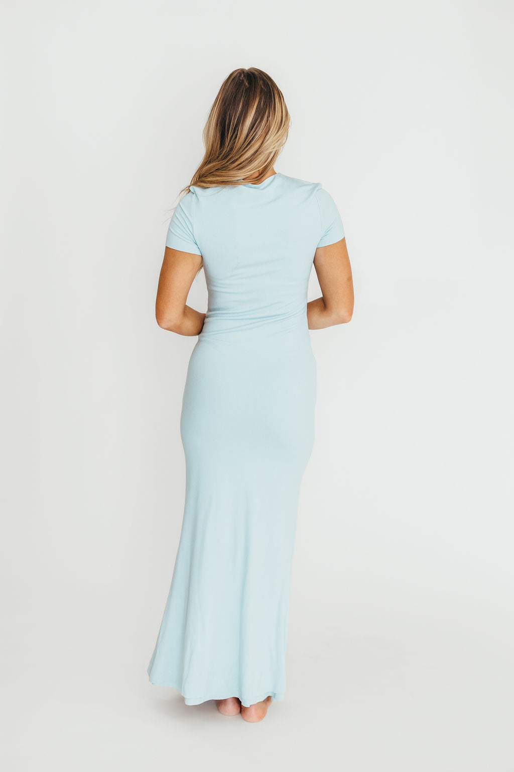 The Charlie Ribbed Maxi Dress in Baby Blue -Bump Friendly