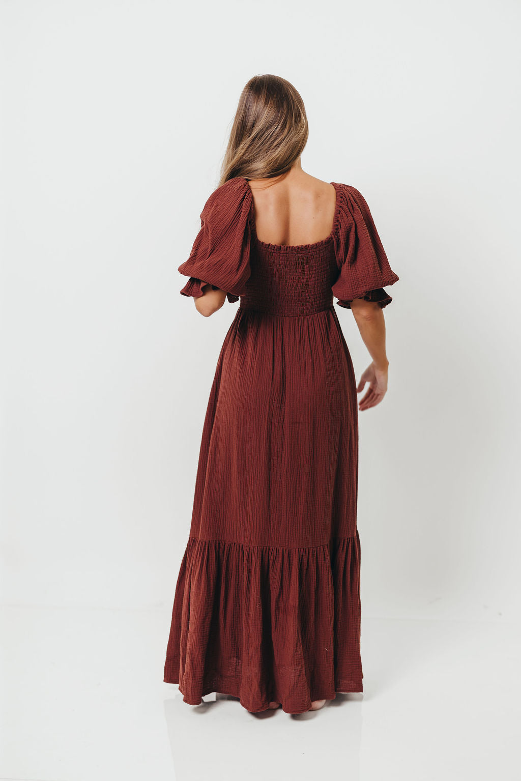 Livvy 100% Cotton Maxi Dress in Rust Brown - Bump Friendly