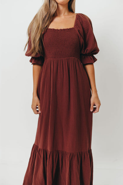 Livvy 100% Cotton Maxi Dress in Rust Brown - Bump Friendly