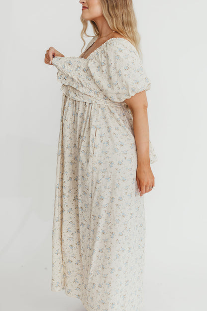Finley 100% Cotton Peplum Midi Dress in Ivory/Blue - Bump & Nursing Friendly