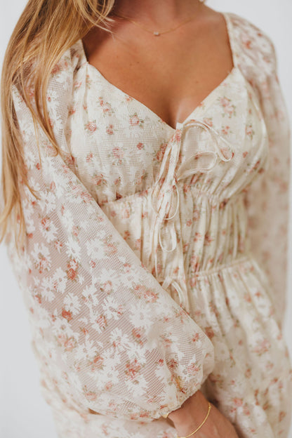 Macklynn V-Neck Long Sleeve Tier Maxi Dress in Cream/Orange Floral