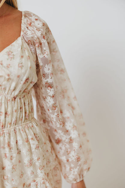 Macklynn V-Neck Long Sleeve Tier Maxi Dress in Cream/Orange Floral