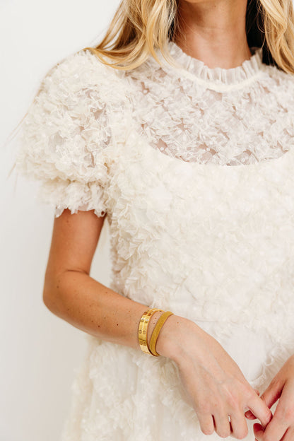 Serena Ruffle Frill Swiss Mesh Maxi Dress in Cream