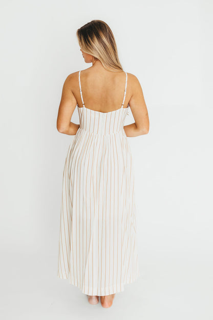 Genesis Stripe Midi Dress in White/Taupe
