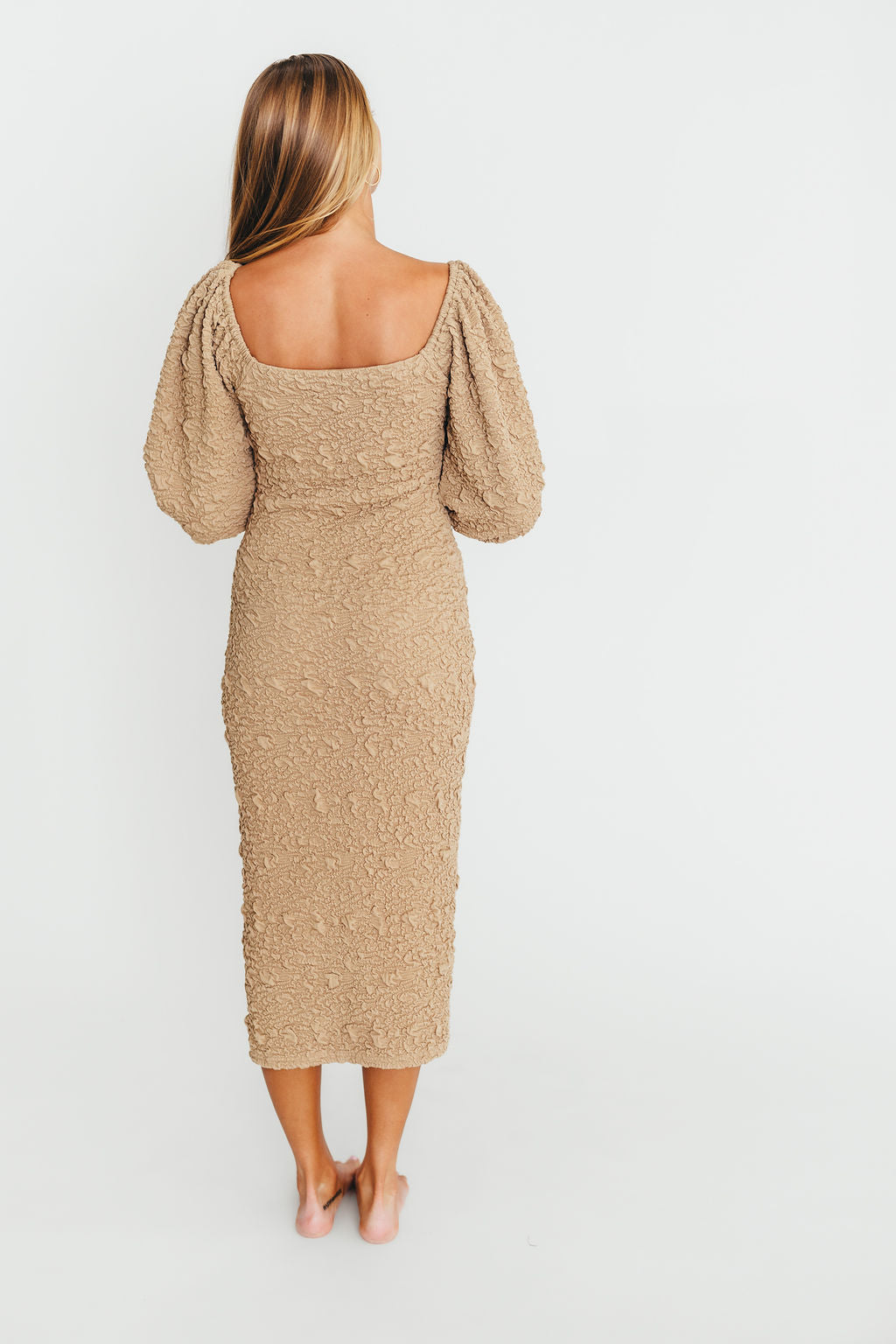 Darcy Square Neck Midi Dress in Taupe