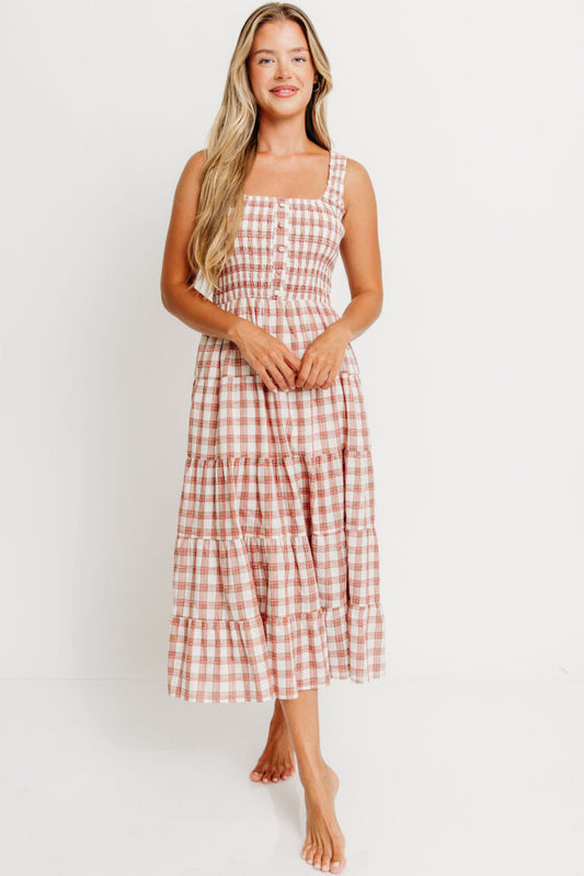 Eileen Plaid Maxi Dress in Pink