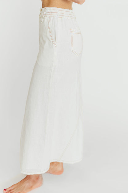 Marium Washed Linen Blend Maxi Skirt in Off-White