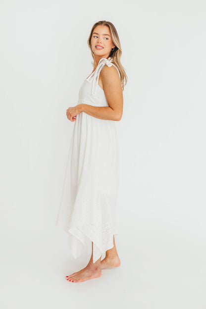 Palmer Asymmetrical Hem Midi Dress in White