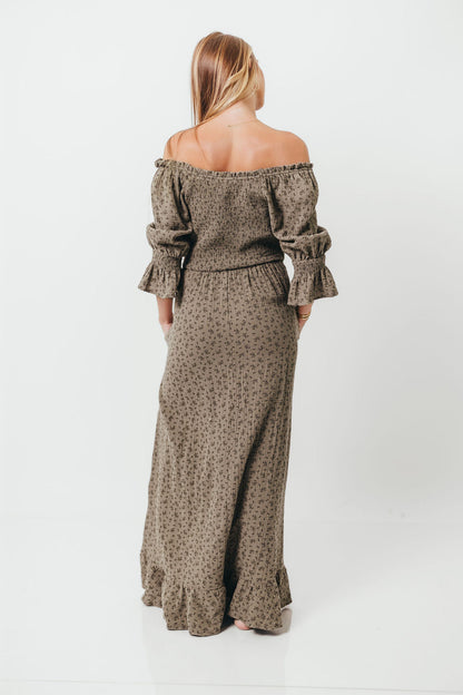 Sienna 100% Cotton Puff Sleeve Maxi Dress in Olive Foliage - Bump Friendly *9/26 PRE-ORDER*