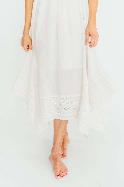 Palmer Asymmetrical Hem Midi Dress in White