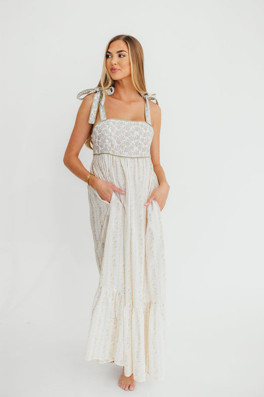 Kelly Adjustable Tie Maxi Dress in Pale Peach Floral