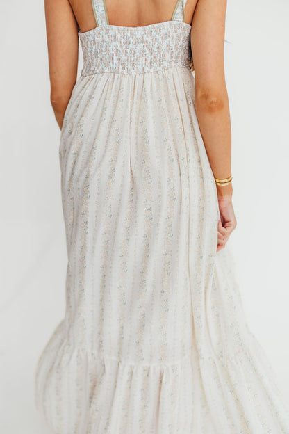 Kelly Adjustable Tie Maxi Dress in Pale Peach Floral