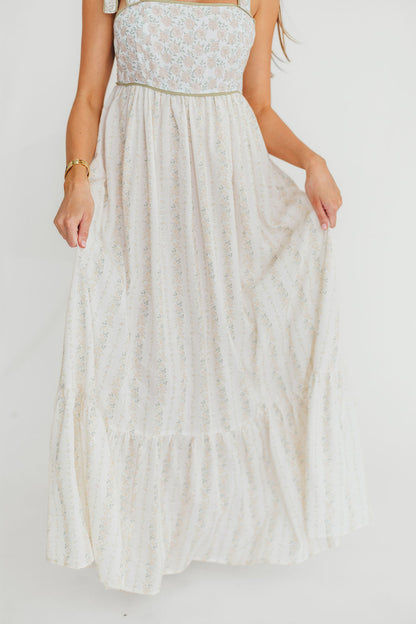 Kelly Adjustable Tie Maxi Dress in Pale Peach Floral