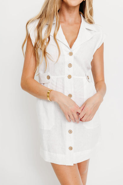 Freya 100% Linen Mini Dress in White