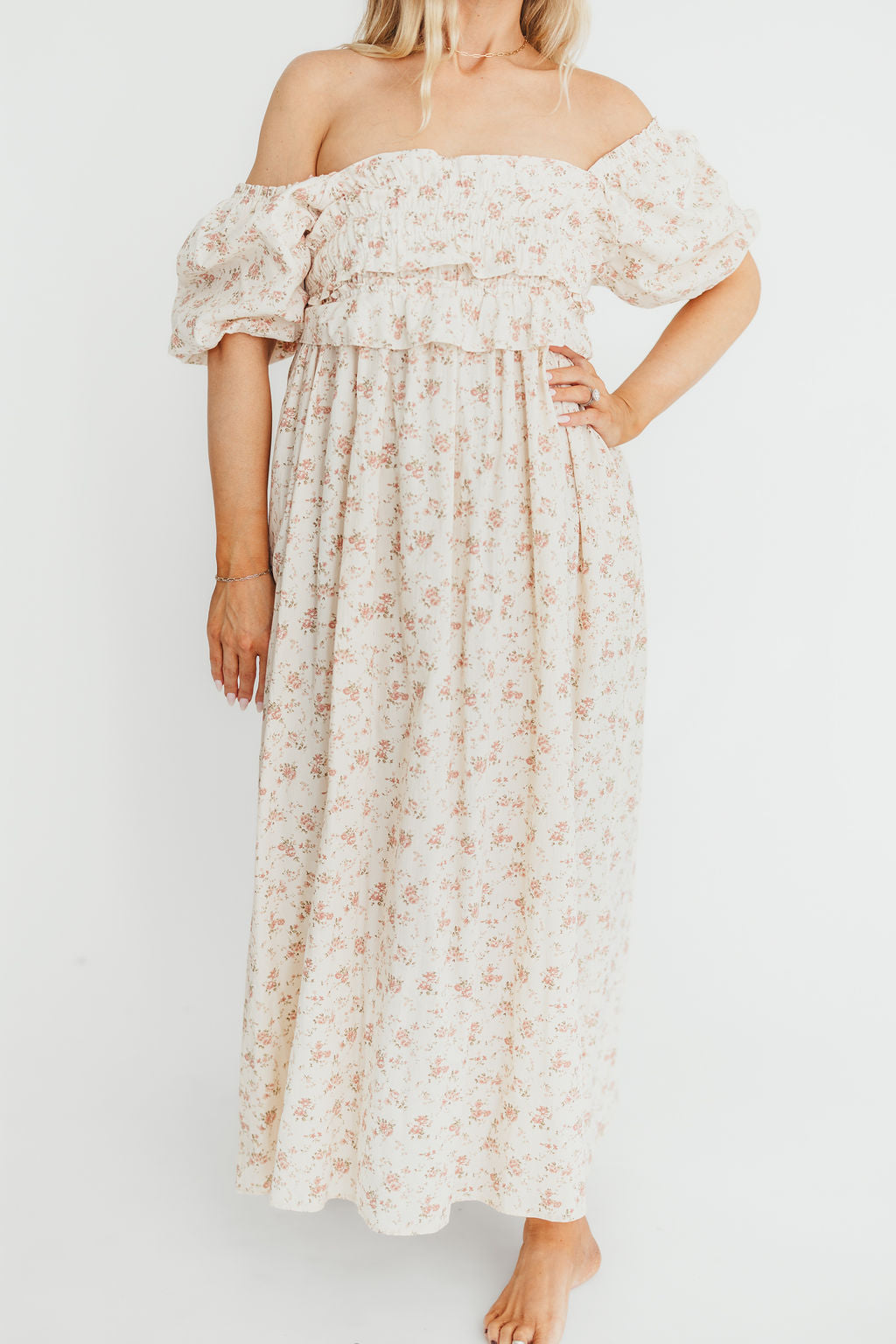 Finley 100% Cotton Peplum Midi Dress in Petal Pink - Bump & Nursing Friendly
