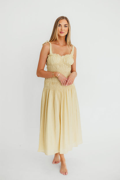 Della Adjustable Tie Midi Dress in Yellow