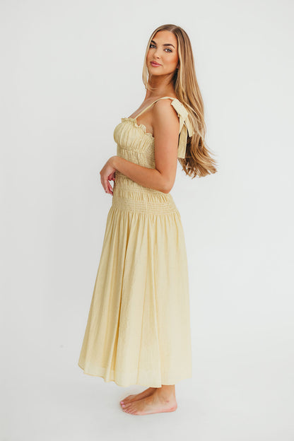 Della Adjustable Tie Midi Dress in Yellow