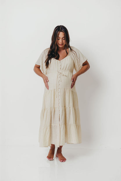 Rumi Woven Sweetheart Maxi Dress in Natural - Bump Friendly - Detachable Liner