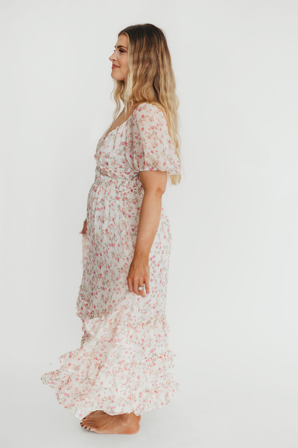 Danielle Corset Maxi Dress in White/Pink Floral