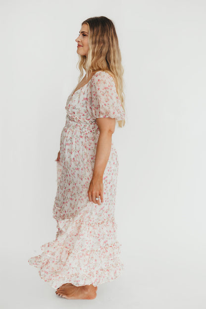 Danielle Corset Maxi Dress in White/Pink Floral