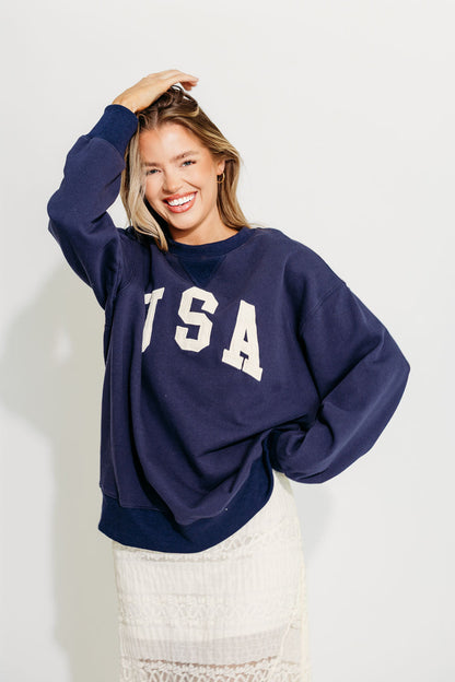 USA 100% Cotton Terry Pullover in Navy