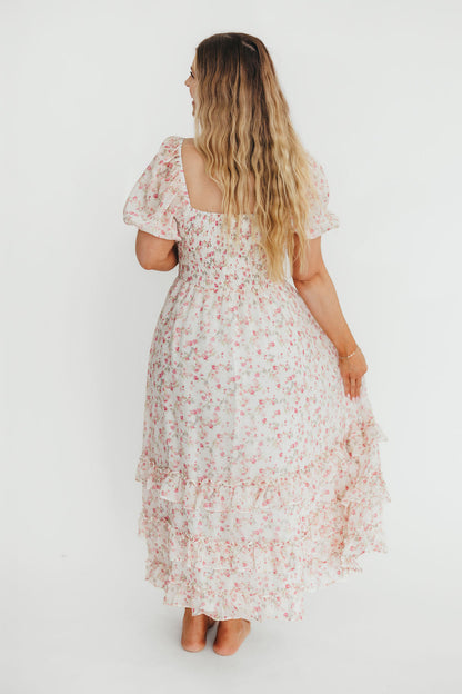Danielle Corset Maxi Dress in White/Pink Floral