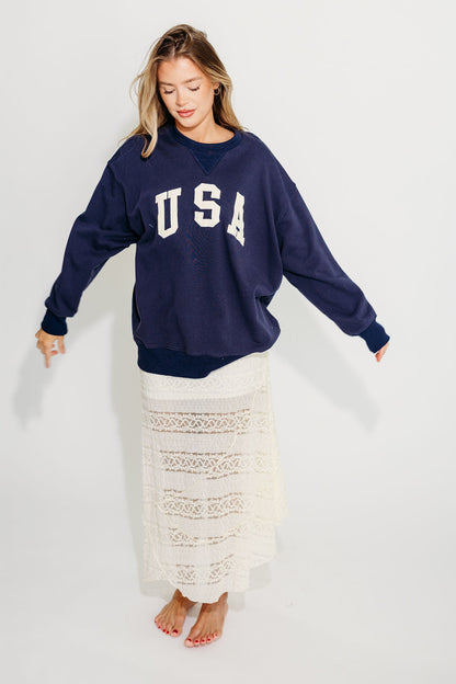 USA 100% Cotton Terry Pullover in Navy