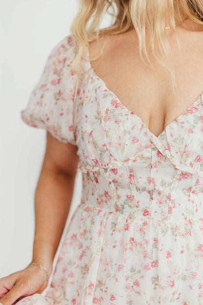 Danielle Corset Maxi Dress in White/Pink Floral