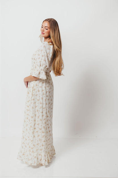 Sienna 100% Cotton Puff Sleeve Maxi Dress in Cream - Bump Friendly